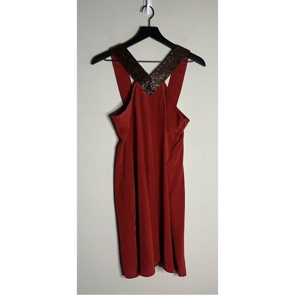 Jenny Han Red Copper Beaded Silk Dress Size M - Picture 1 of 13